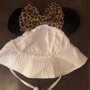 White Sun Hat with Leopard Bow and Black Ears